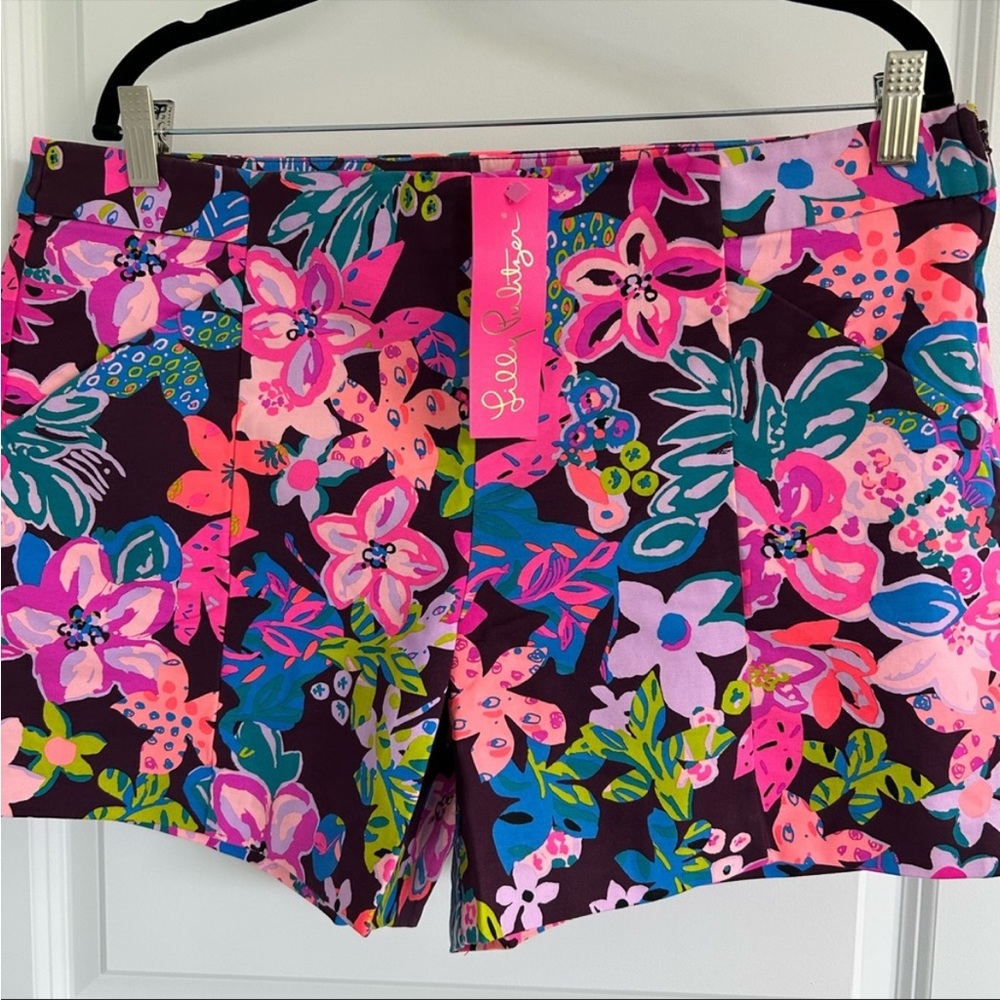Lilly Pulitzer Bright Floral Pull-On Jean Shorts in Pink and Blue